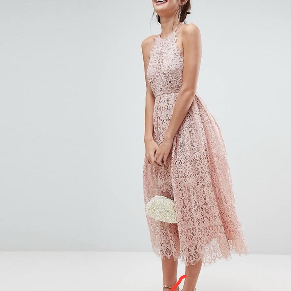 ASOS Pink Halter A-line Midi Dress